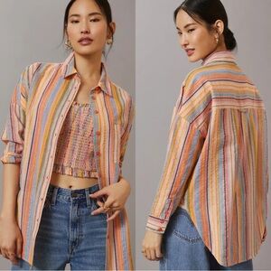 Pilcro by Anthropologie Striped Multicolor Metallic Long Sleeve Shirt Button Up